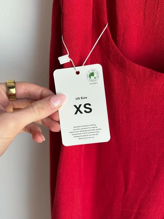 Red Sleeveless Shift Cotton/Linen Blend Dress - Classic Women's Dress - Picture 5 of 7